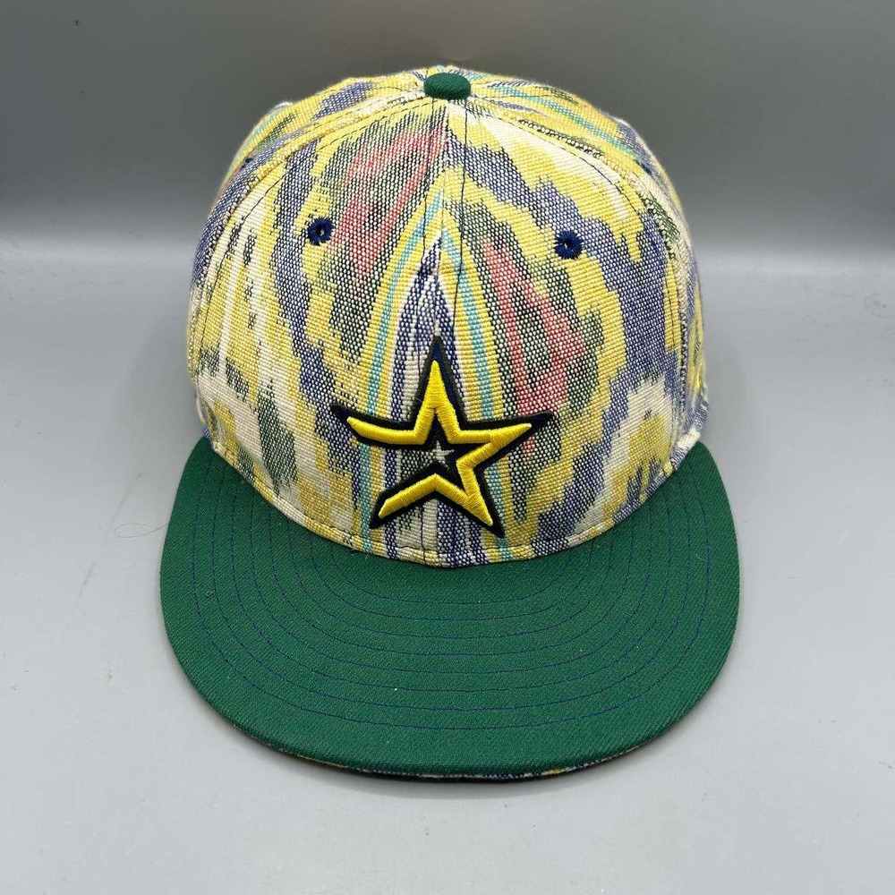 Houston Astros MLB Hat Men 7 3/4 Yellow Green 59Fifty New Era Fitted Cap Cotton